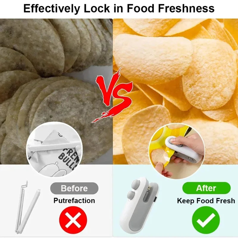 Mini Handheld Heat Sealer 2-in-1 Seal Clip Snack Household Kitchen