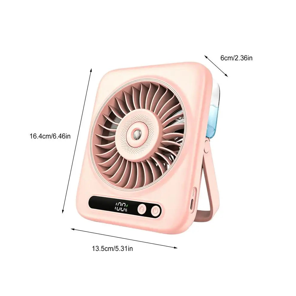 Portable Mist Fan 5-Speed USB Rechargeable Humidifier 120-Degree Adjustable Angle LED Display Water Spray Fan For Bedside Dorm Zpaxo China Mainland Pink