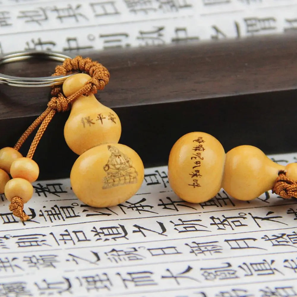 Gifts High Quality Ornaments Key Chain Car Key Ring Wishful Peach Wood Keyring Chinese Traditional Keychain Good Luck Gourd Zpaxo 02