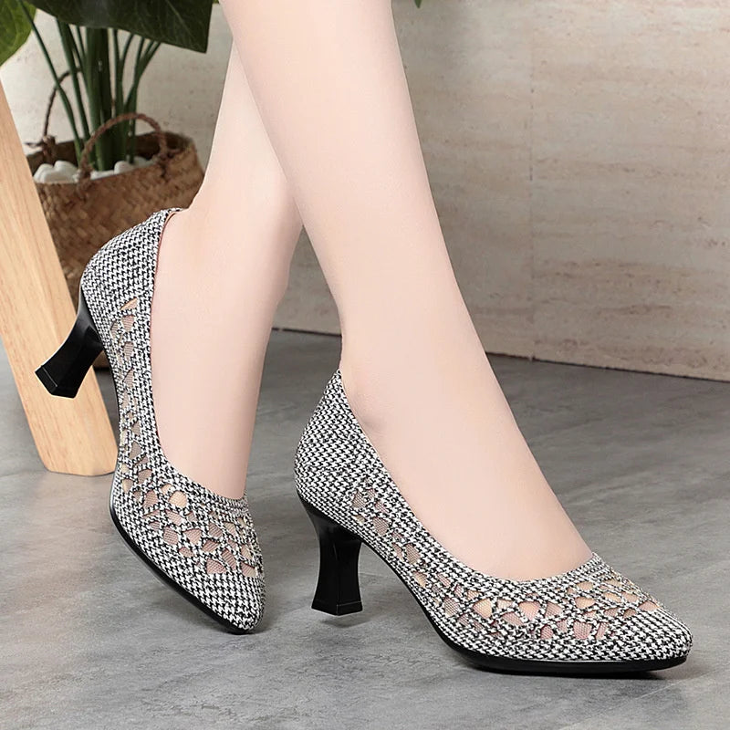 Summer Single Shoes Mesh Breathable Versatile Heels Women's Zpaxo