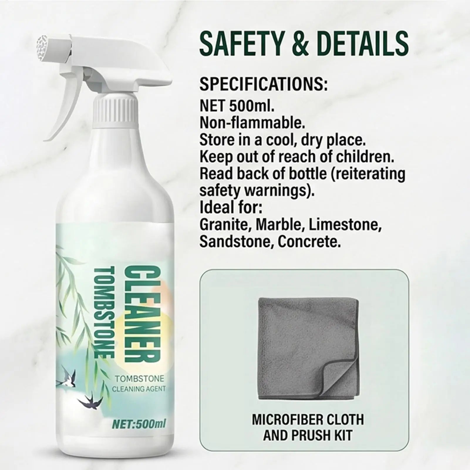 Tombstone Cleaner Spray Granite Marble Stain Remover D2 Biological