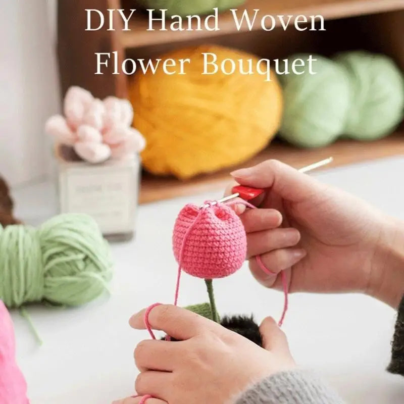 Hand Crocheted Rose Flower Potted Plant Decoration Home Office Desk