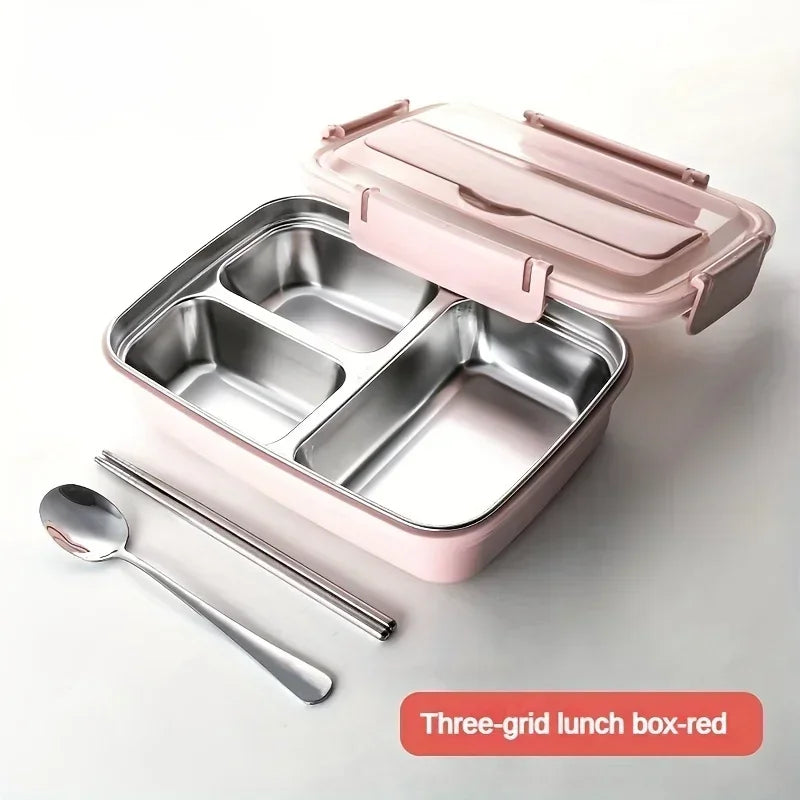 New Durable Easy-Clean Bento Container for Students & Office Workers,Leak-Proof Stainless Steel Lunch Box with 3 Compartments Zpaxo Pink