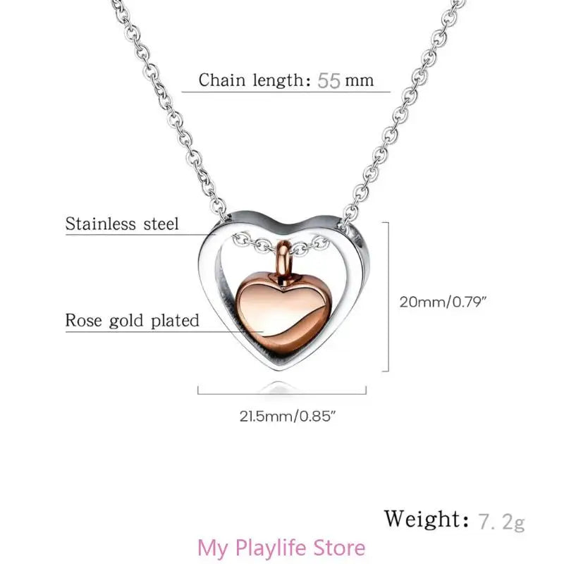 Stainless Steel Double Heart Cremation Urn Necklace Funnel Fill Memorial Ashes 4 Colors Pet Supplies Zpaxo