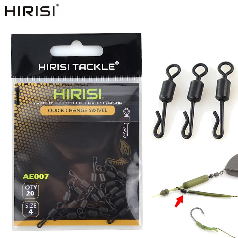 HIRISI 20Pcs/Pack Carp Fishing Swivels Quick Change Matt Black 17MM/20MM Size For Carp Fishing Rig Fishing Terminal Tool Zpaxo