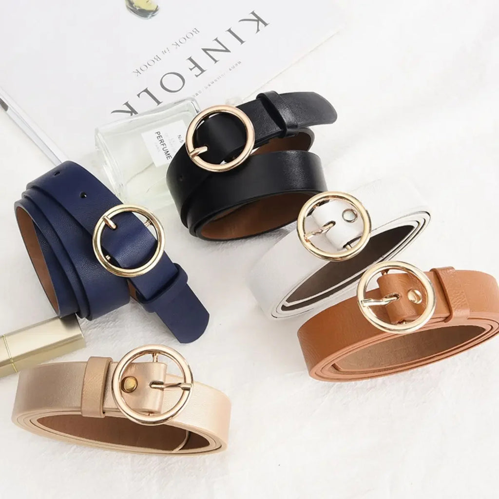 Women's Belt Fashionable Round Buckle Jeans Cargo Pants Skirt Thin