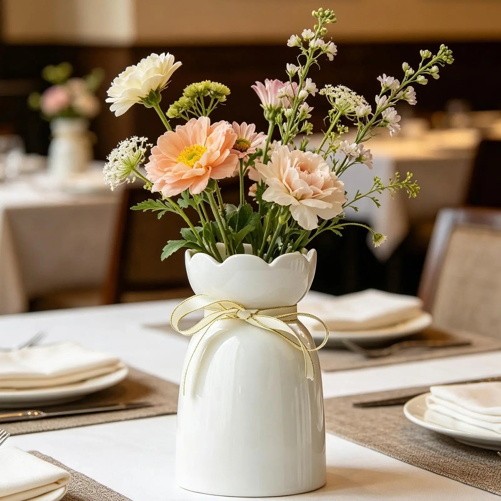 White Vases Centerpieces Ceramic Cute Elegant Aesthetic Decor Bouquet