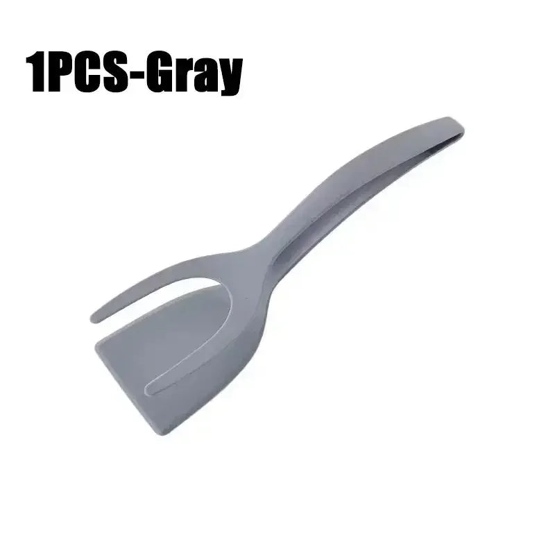 2-in-1 Egg Spatula Tongs Cooking Utensils Kitchen Accessories Pancake Cooking Machine Flip Pliers Nylon Clip Gadget Tools Zpaxo 1PCS-Gray