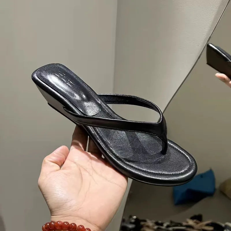 Women's Fish Mouth Clip-toe Comfortable Solid Wedge Heel Slippers Zpaxo black 35