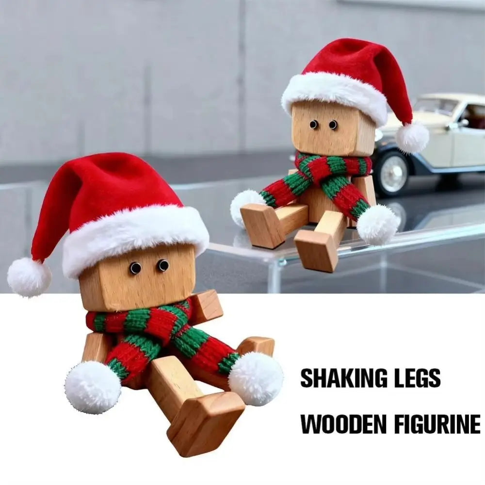 Mini Christmas Shaking Wooden Man Leg-swinging Magnetic Figurine Cute Zpaxo