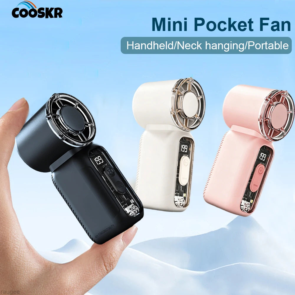 Mini Pocket Fan Portable Handheld 1200mAh Rechargeable Hanging Neck