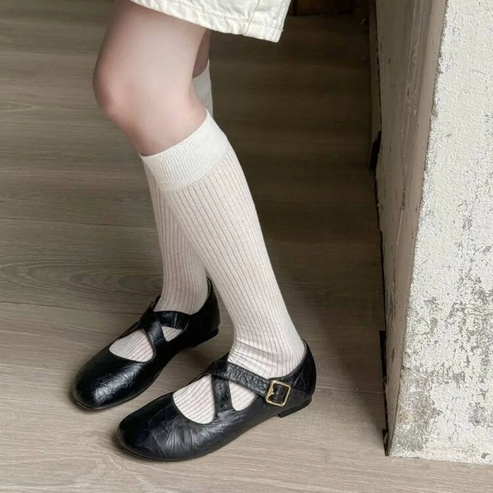 2025 Spring Women's Leopard Horsehair Narrow Band Cross Strap Flats
