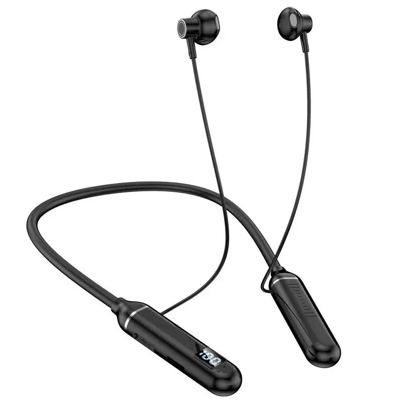 Neckband Headphones Wireless Bluetooth 5 3 Earphones LED Display Zpaxo black