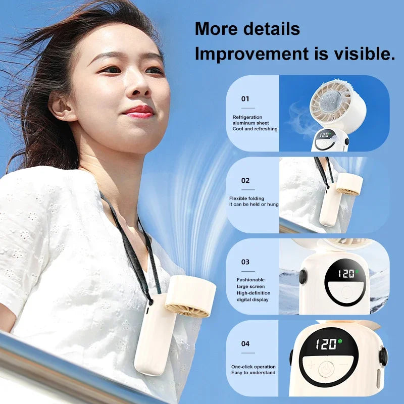 New Handheld Portable Cooling Fan 120 Speeds Adjustable Refrigeration Quite Mini Turbo Fan Type-C High Speed Cold Compress Fan Zpaxo