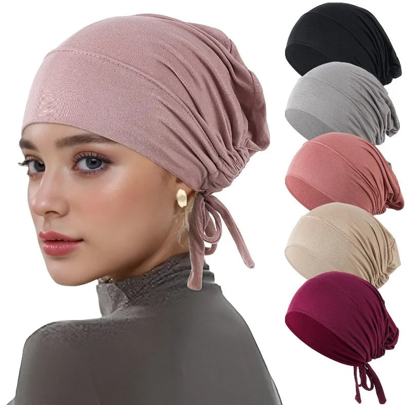 Eid Ul-fitr Ultra-soft Stretch Hijab Cap Ethnic Ribbon Base Head Wrap