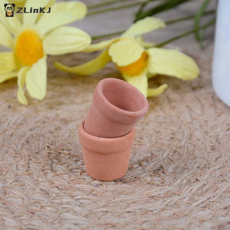 ▶12Pcs Miniature Flower Pots Handmade Red Clay For 1/12 Scale Dollhouse Garden Decorative Items for Home Zpaxo
