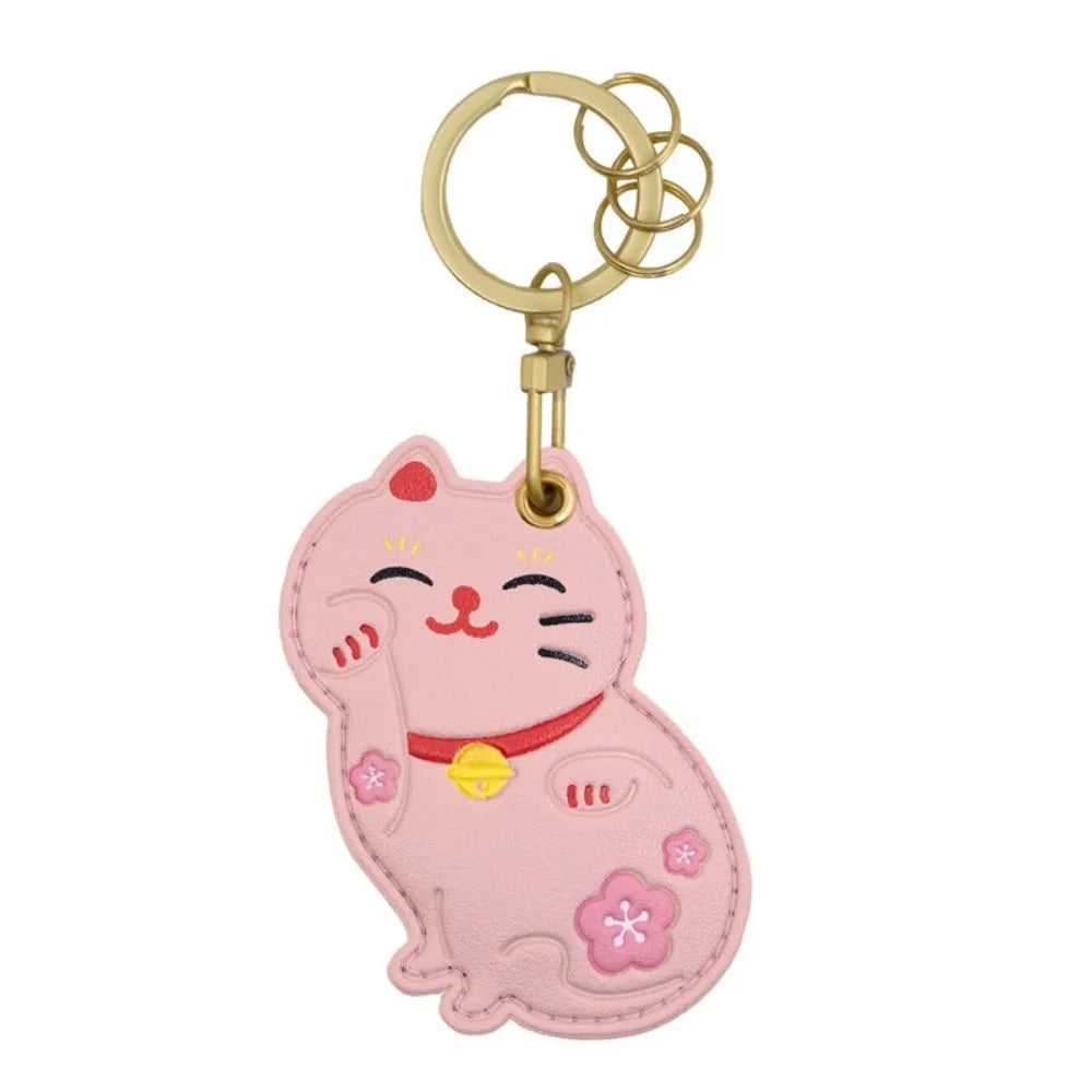 Lovely Fruit Kitty Access Card Holder Leather Maneki-neko Fortune Cat Pendant Keyring Orange Strawberry Zpaxo Style 6