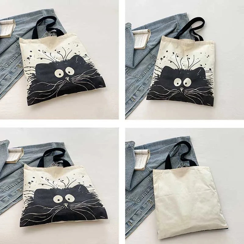 Reusable Canvas Bag Shopping Tote Cute Printed Eco-friendly Cloth Bag Girls Shoulder Bags Washable Tote Bag Side Bag for Ladies Zpaxo