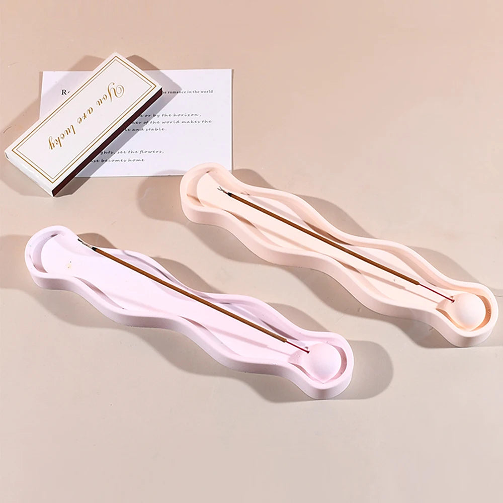 Wave Long Incense Tray Silicone Mold Set DIY Scented Stick Stand Incense Holder Plaster Art Craft Making Resin Mold Home Decor Zpaxo
