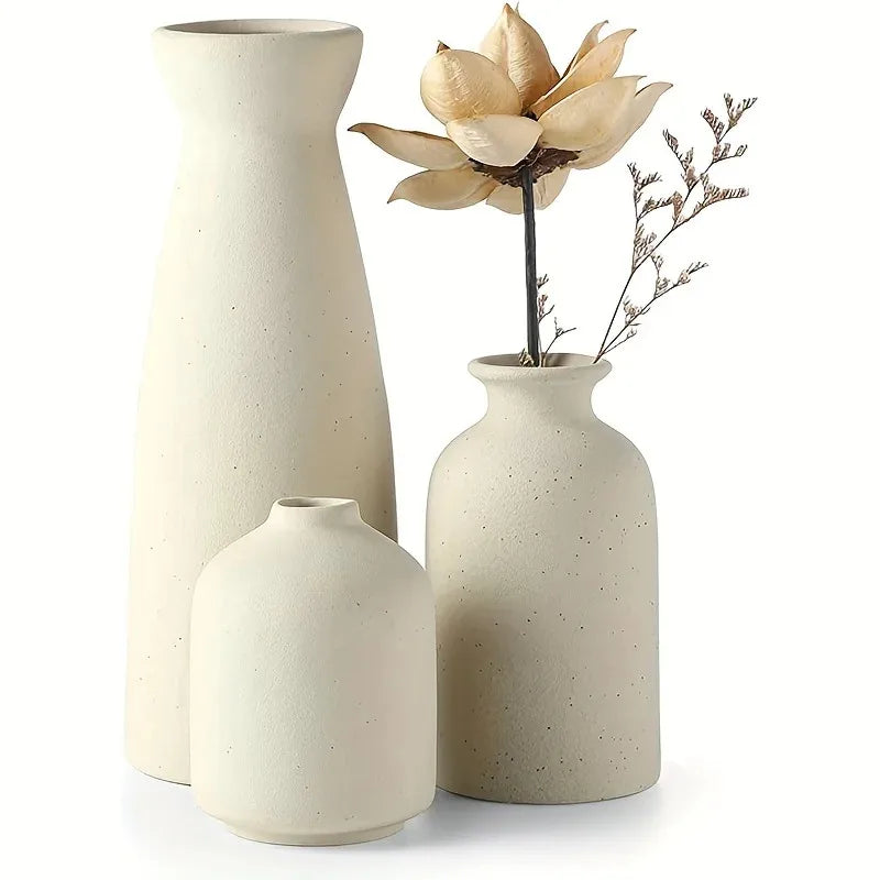 3 Ceramic Vases Country Home Decor Modern Farmhouse Living Room