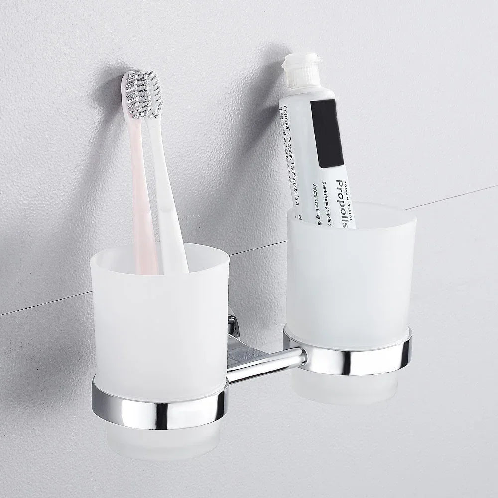 Toothbrushing Cup Bathroom Supplies Double Tumbler Cup Holder Toothbrush Holder Wall Mount Cup Strong Anti-Fall Bath Accessori Zpaxo