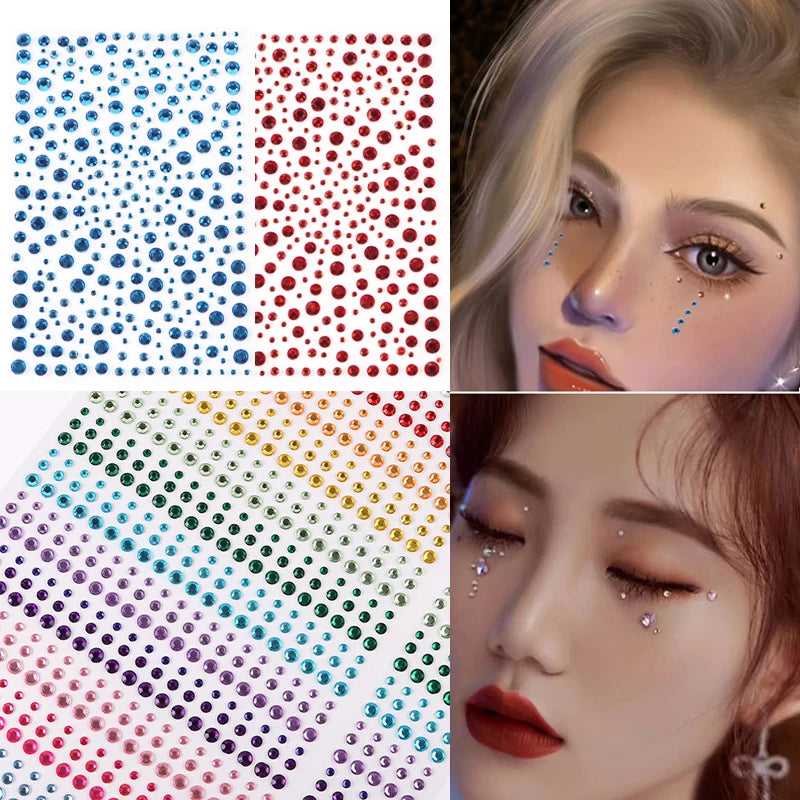 Mixed Size Eyeshadow Face Diamonds for Music Festival Halloween Party Jewelry Stickers Self Adhesive Fake Tattoo Nail Rhinestone Zpaxo