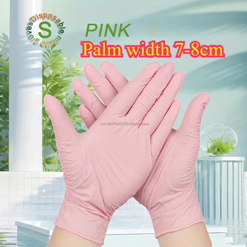 Kitchen Gloves Disposable Nitrile Latex Gloves Black Washing Tableware Housework Car Industry Gardening Pet Care Cooking Tools Zpaxo Pink-S-22x8cm 100PCS (50 pairs)