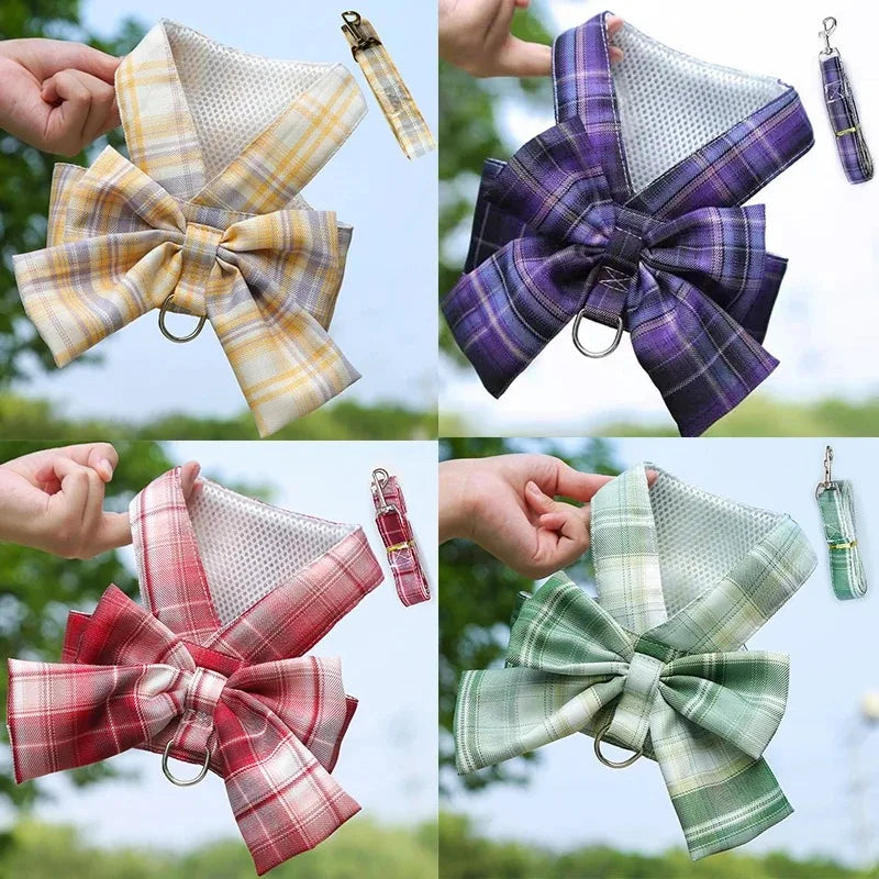 Cute No-pull Dog Harness Adjustable Red Christmas Pet Leash Bowtie