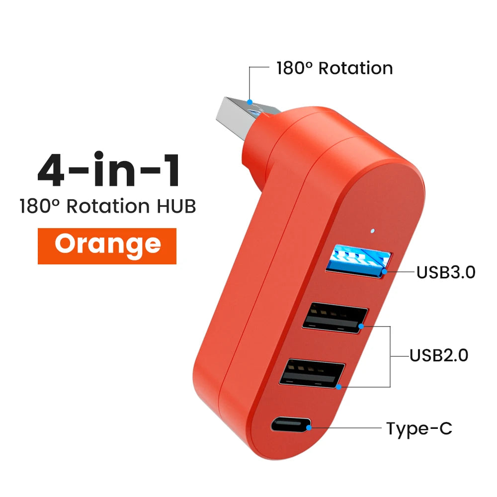 180 Rotatable 4 Port Multi USB 2 0 HUB Multiple Expander Speed Zpaxo Orange