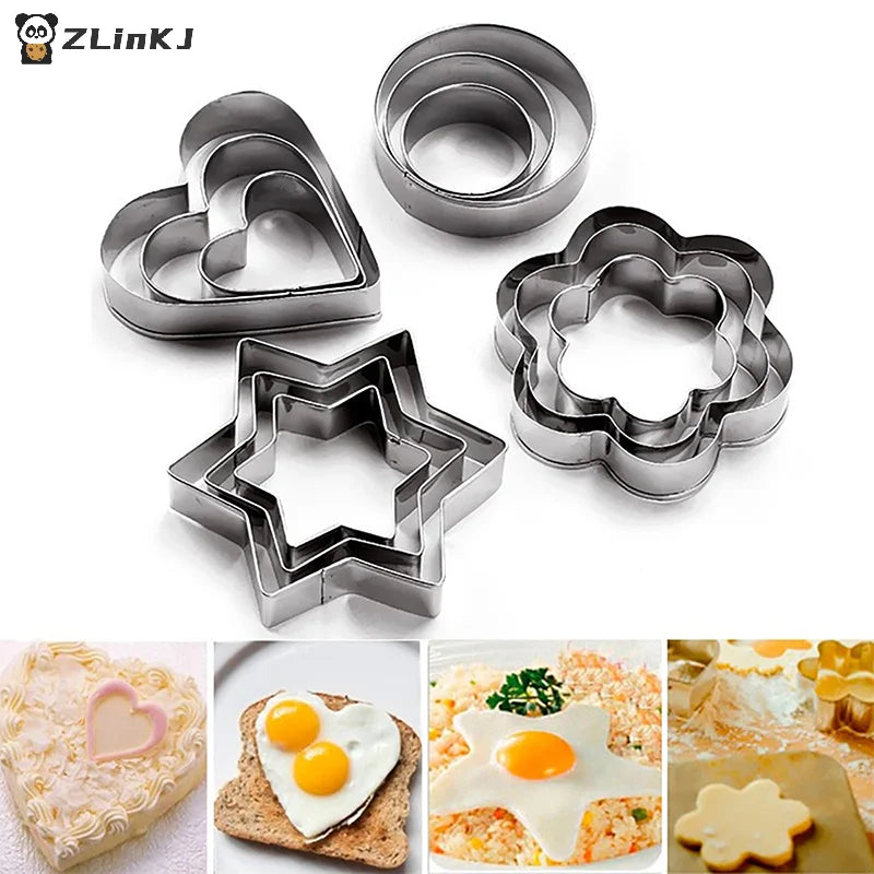▶3pcs/set Star Heart Flower Shaped Stainless Steel Cookie Cutter Baking Egg Mould Biscuit DIY Mold Cutter Zpaxo