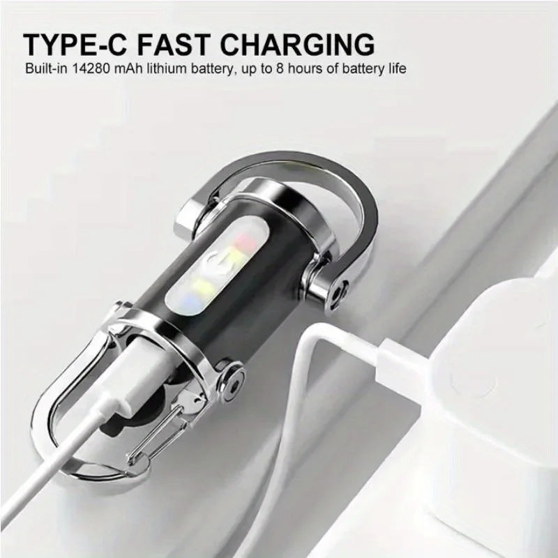 Mini COB LED Keychain Flashlight – USB-C Rechargeable, 6 Modes Keychain Flashlight Zpaxo