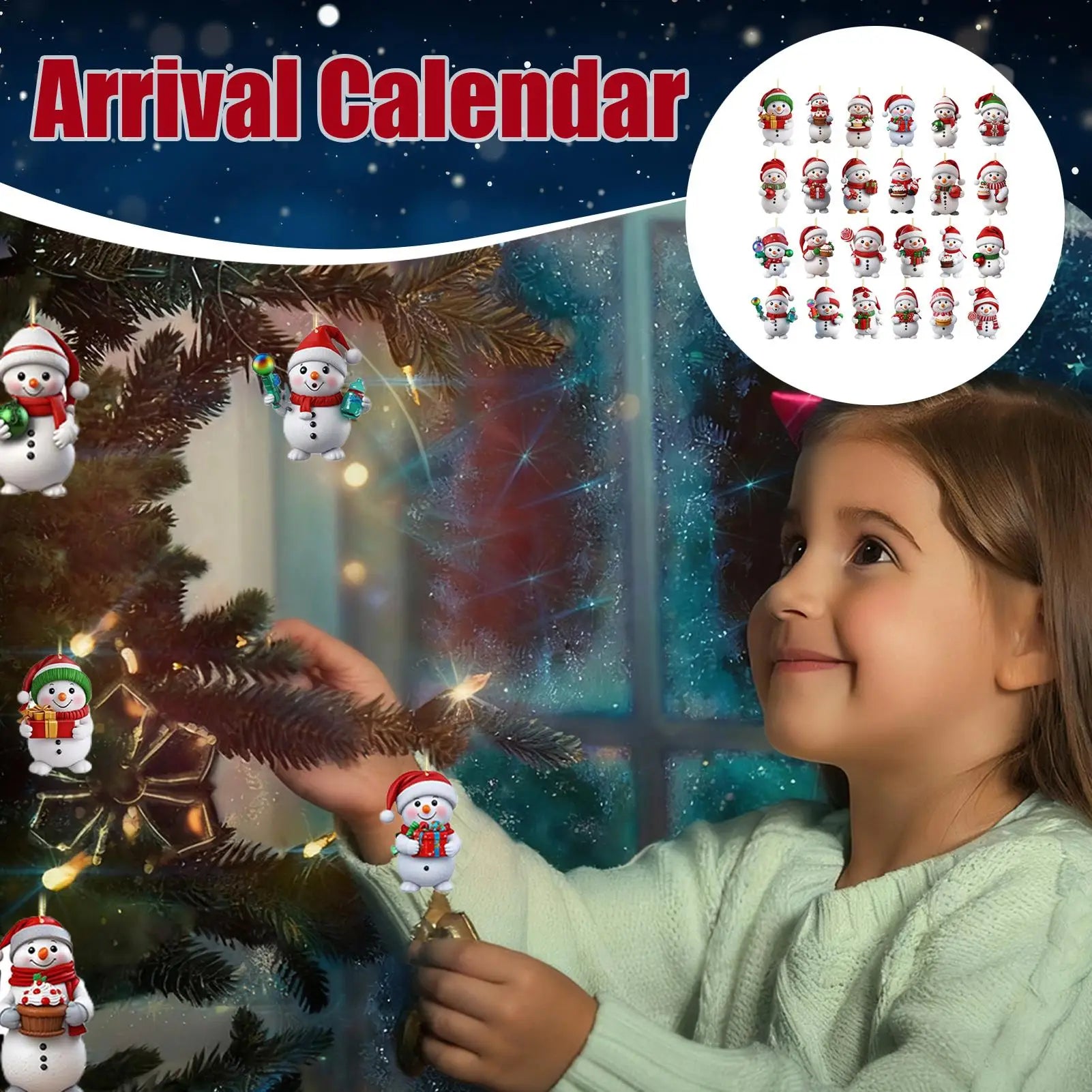 Christmas Countdown Calendar 2025 Advent 2D Acrylic Ornaments Snowman