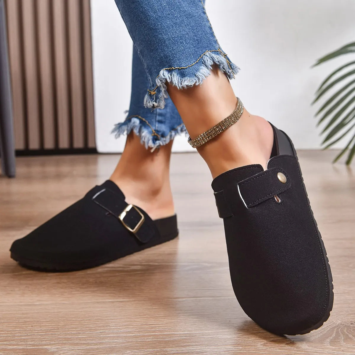 2025 Women Closed Toe Flat Slippers Cork Platform Shoes Trend Outdoor