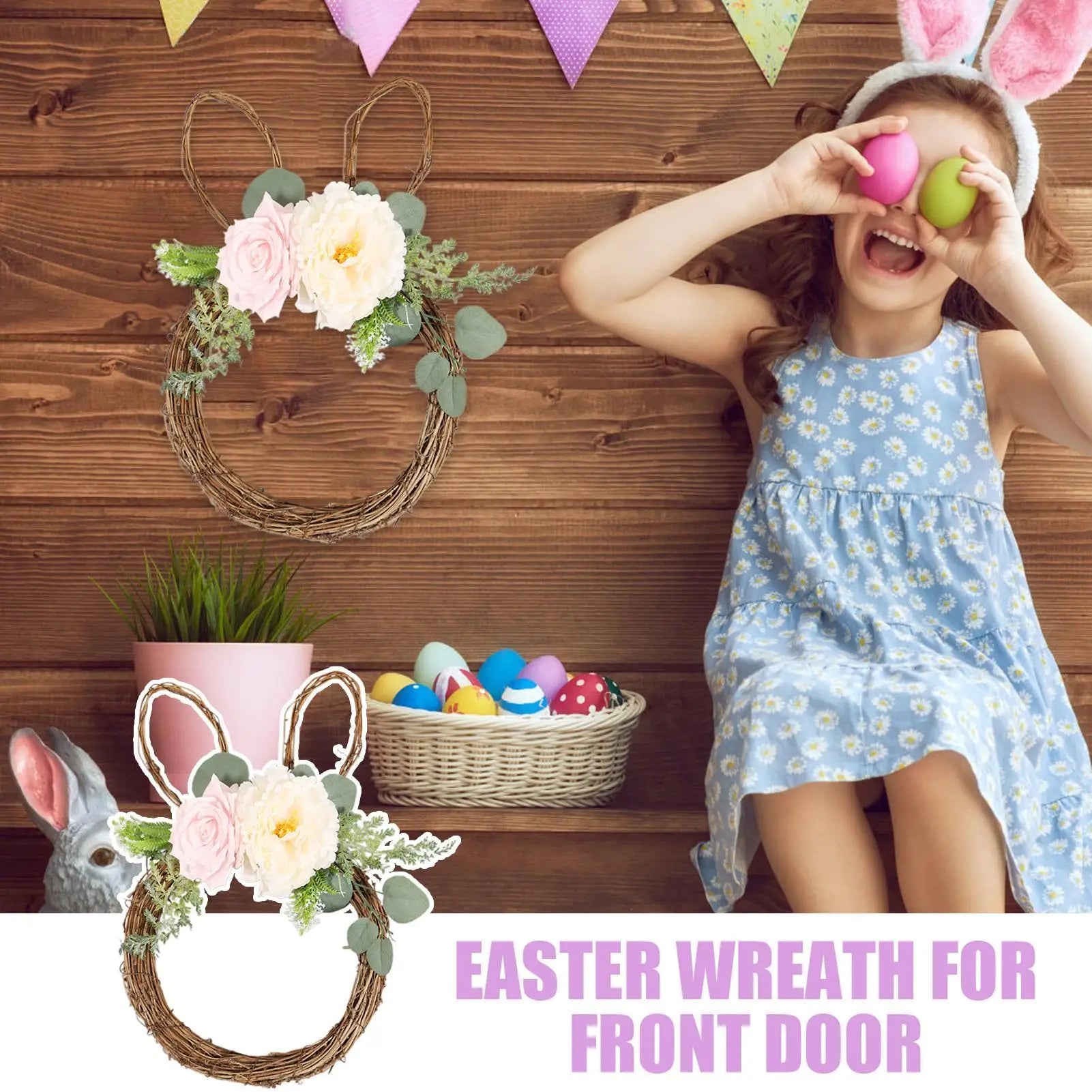 Easter Bunny Shaped Wreath Welcome Rabbit Shape Hanger Front Door