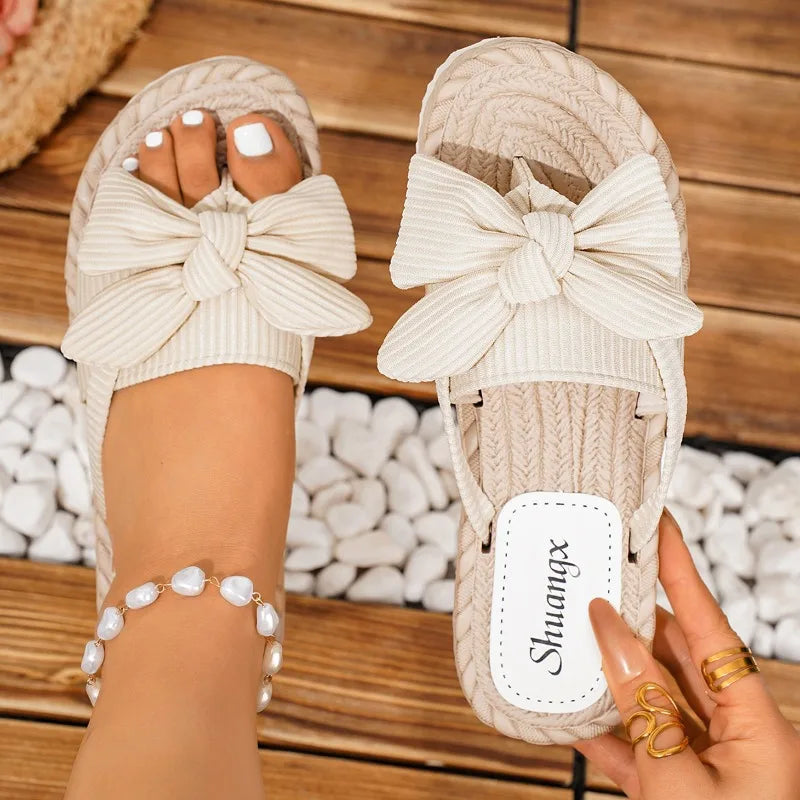 Women's Fashionable Casual Lightweight Slippers Women Bow Knot Zpaxo Beige 35