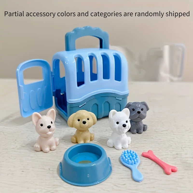 Cute Dog Pet Basket Family Toys Doll Cage Scene Playing Christmas
