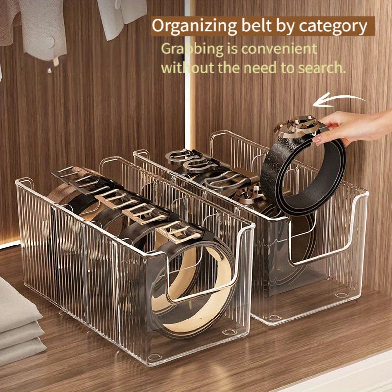 Belt Storage Box Home Use Divided Tie Organizer Desktop Transparent