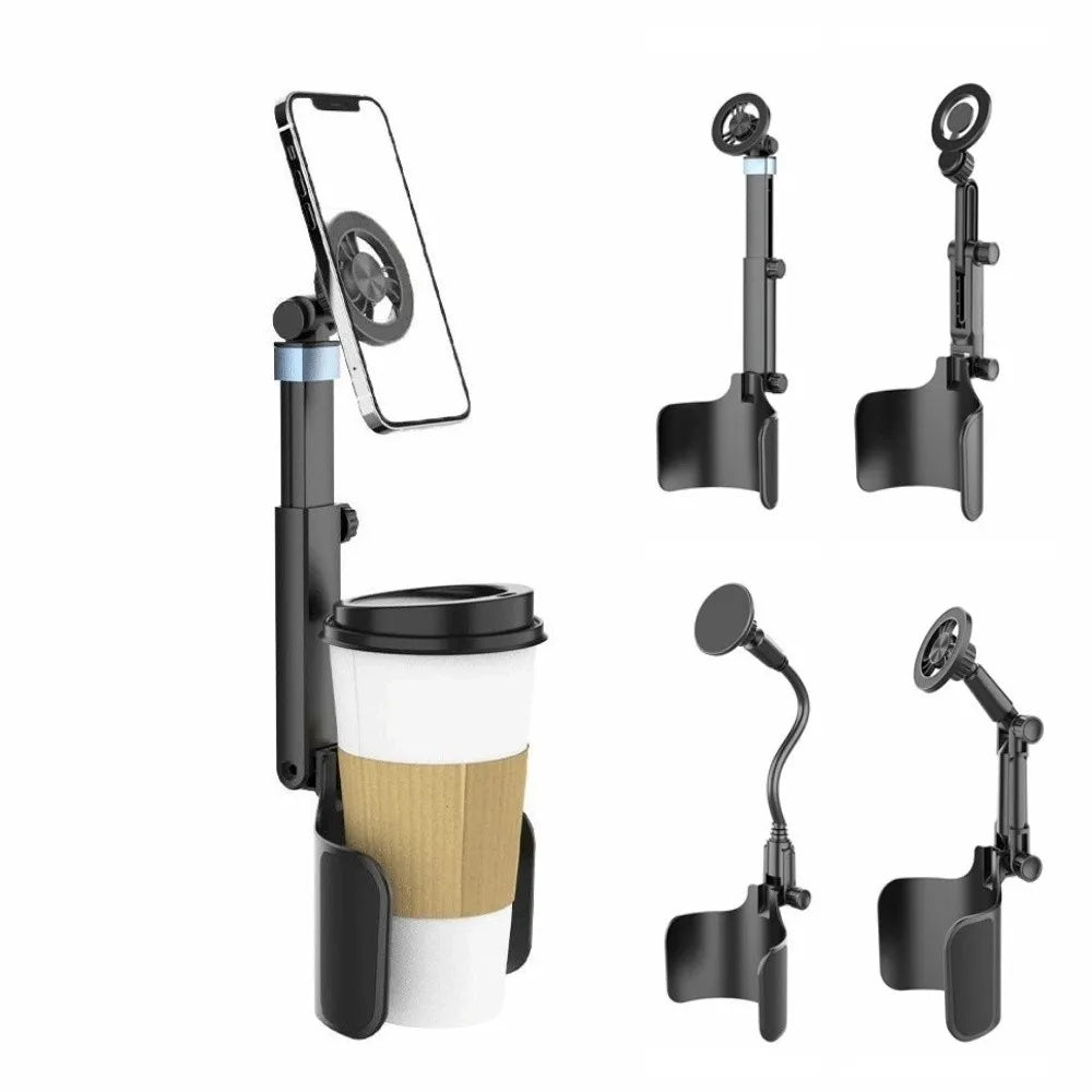 2-in-1 Magnetic Car Cup Holder Adjustable Long Arm Hands-Free Magnetic Car Phone Holder Quick Installation Strong Magnet Zpaxo