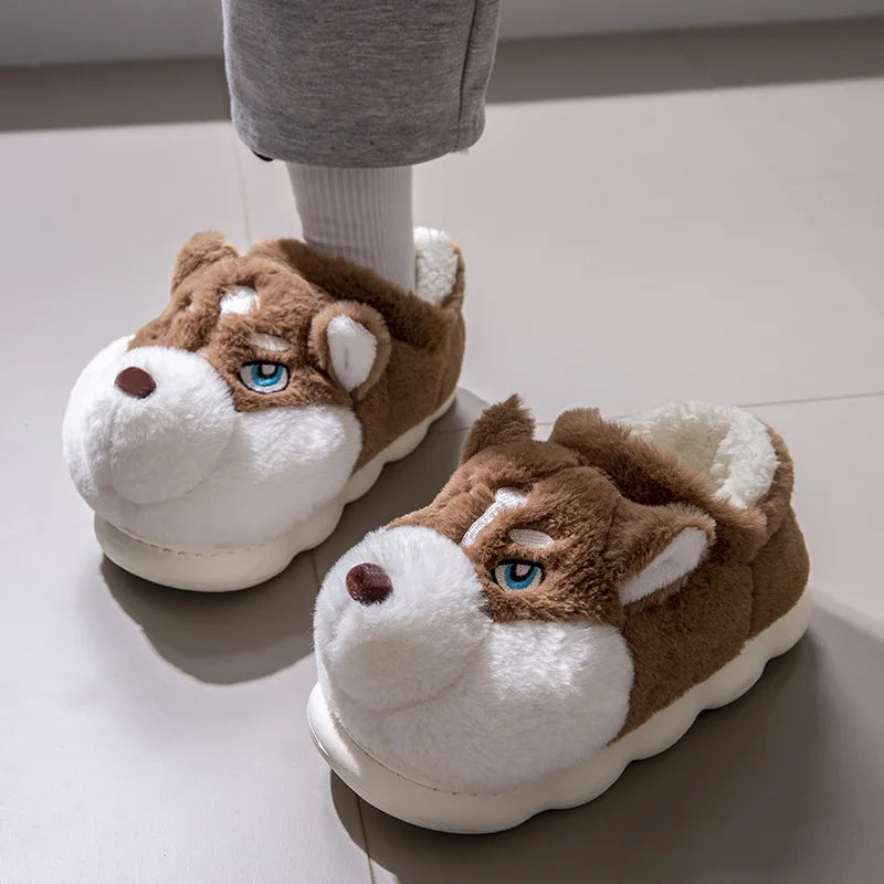 SHAJI Indoor Fluffy Slippers Women Men Winter Warm Shoes Cute Cartoon Zpaxo Khaki 40-41