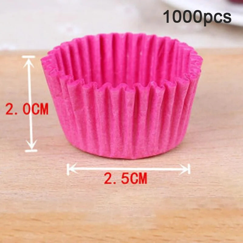 1000Pcs Mini Size Chocalate Paper Liners Baking Muffin Cake Cups Forms Cupcake Cases Solid Color Party Tray Mold Zpaxo Pink