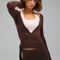 Women's Cross-tie Wrap Short Long Sleeves Deep V-neck Solid Slim Fit