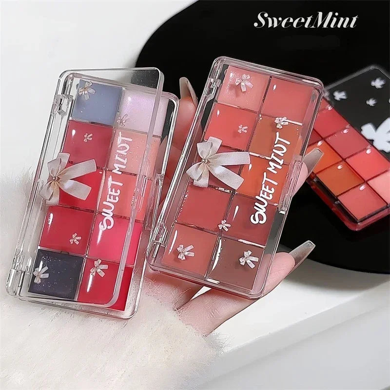 10-Color Jelly Lip Gloss Plate Moisturizing Pigmented Lip Glaze Palette Water Glossy Mirror Lip Balm Sexy Plump Makeup Palette Zpaxo