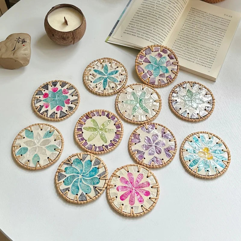 Handmade Colorful Rattan Coaster – Heat-Insulating Table Mat Woven Table Coaster Zpaxo