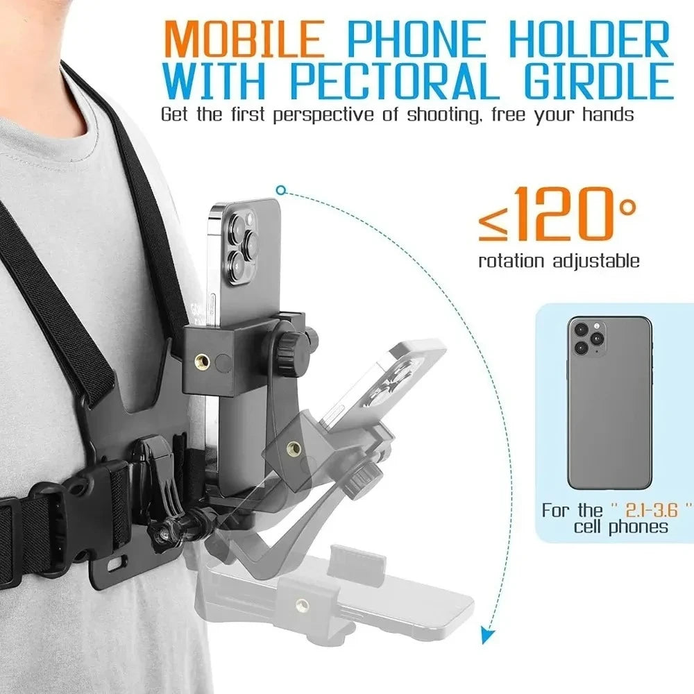 1 PC Adjustable Phone Clip Holder With Chest Strap Fixation Bracket for Sport Camera Mobile Phone Camera Black Holder Accessory Zpaxo