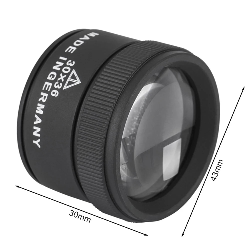 Portable 30X Magnifying Glass Handheld Lightweight K9 Optical Lens