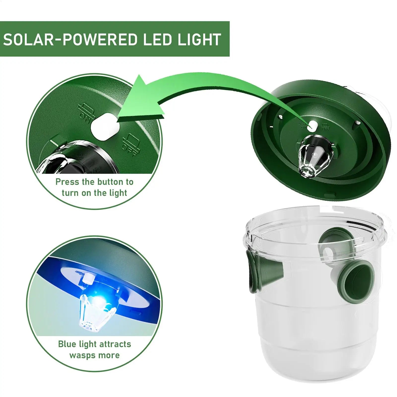 1PC Solar Wasp Traps Clear Waterproof Hanging Hornets Trap for Indoor Outdoor Reusable Garden Fruit Bee Flying Catcher Zpaxo