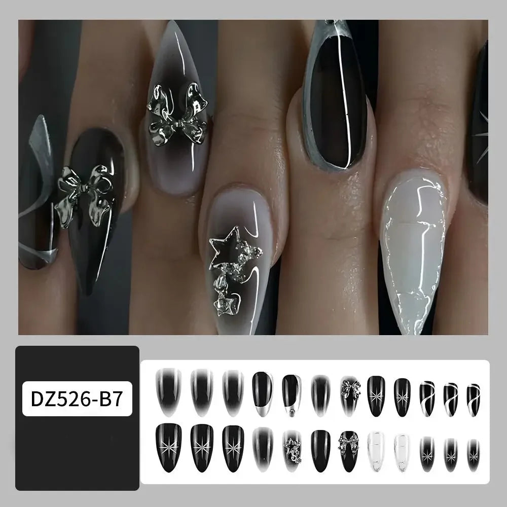 24PCS Fake Nails Reusable Stick On Nails Press on Full Cover False Nail Tips with Jelly Stickers Makeup Accessories Zpaxo DZ526-B7