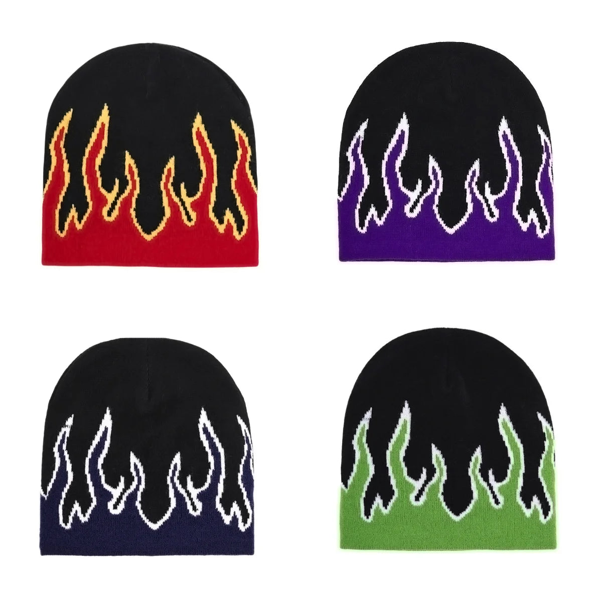 Hip-Hop Flame Jacquard Knit Beanie – Unisex Winter Hat
