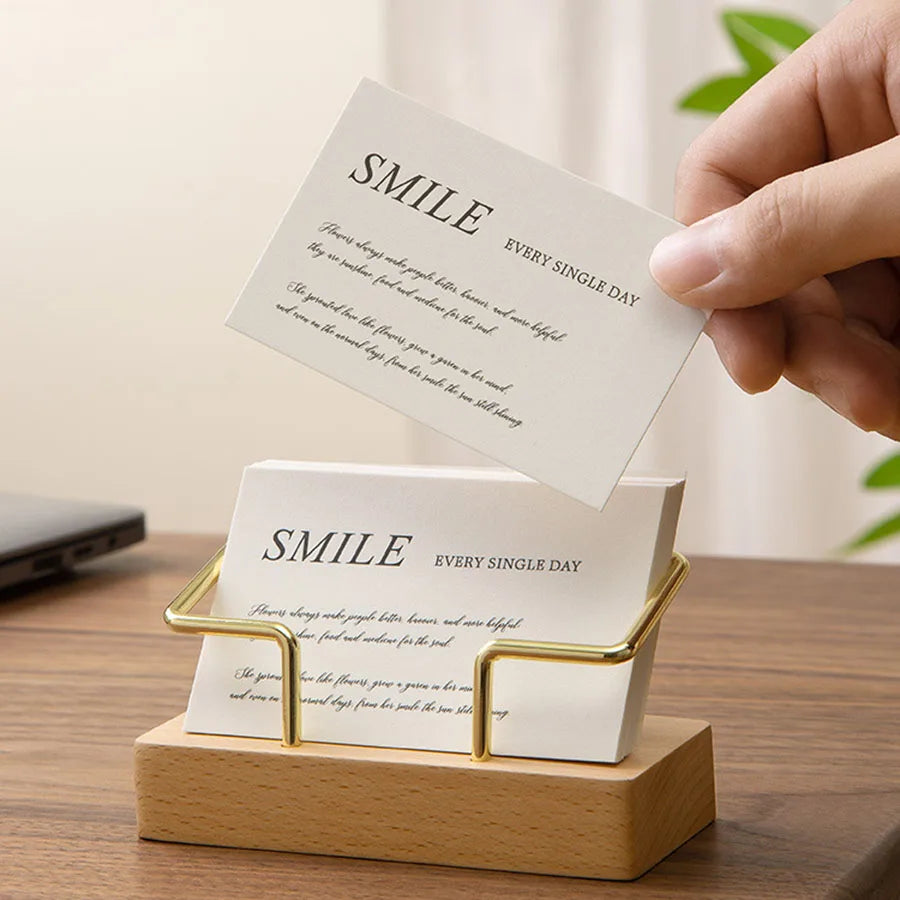 Creative Wood Business Card Holder Metal Storage Stand High-end Home