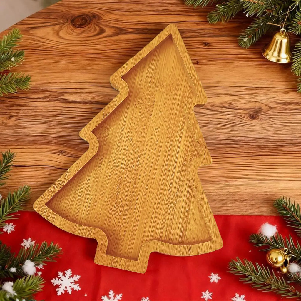 Christmas Serving Dishes Wooden Tree Display Charcuterie Board Tray